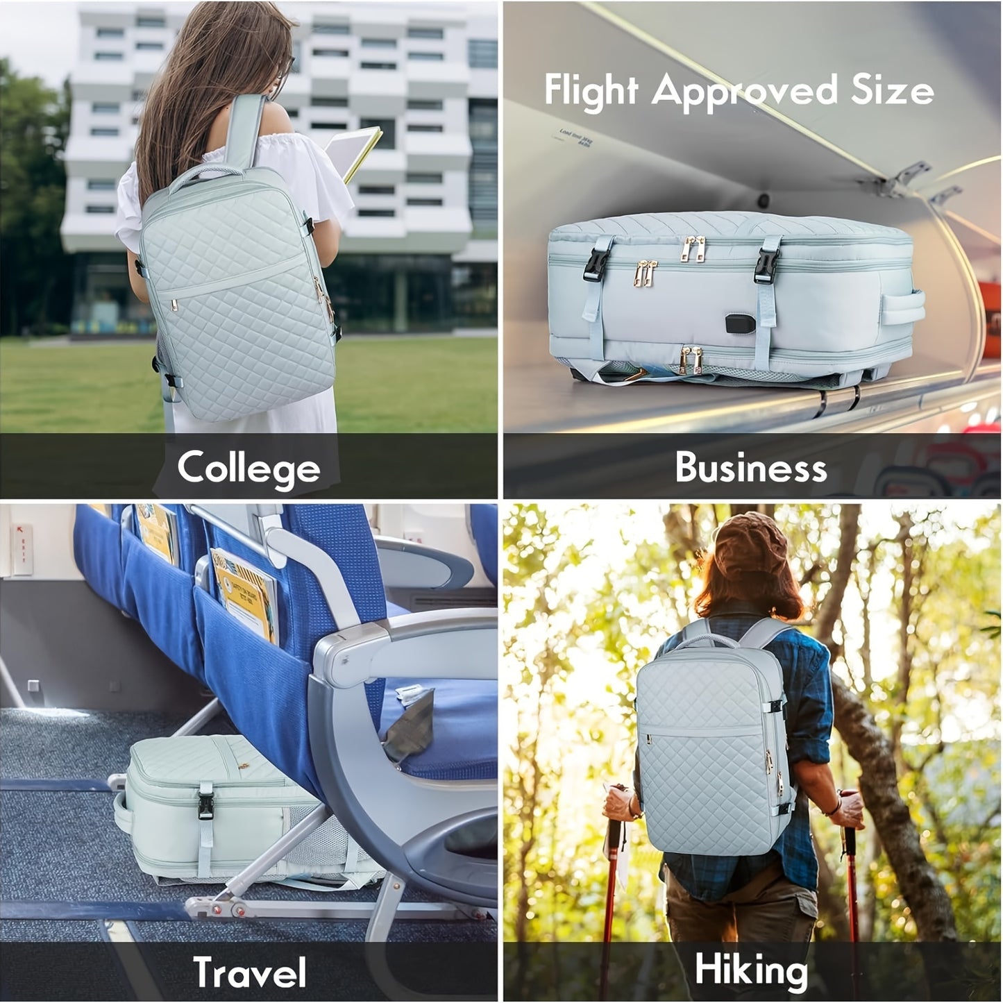 Mochila de mão, mochila grande de viagem feminina aprovada para voo, bolsa de itens pessoais de companhias aéreas com compartimento para laptop, mochila escolar para meninas