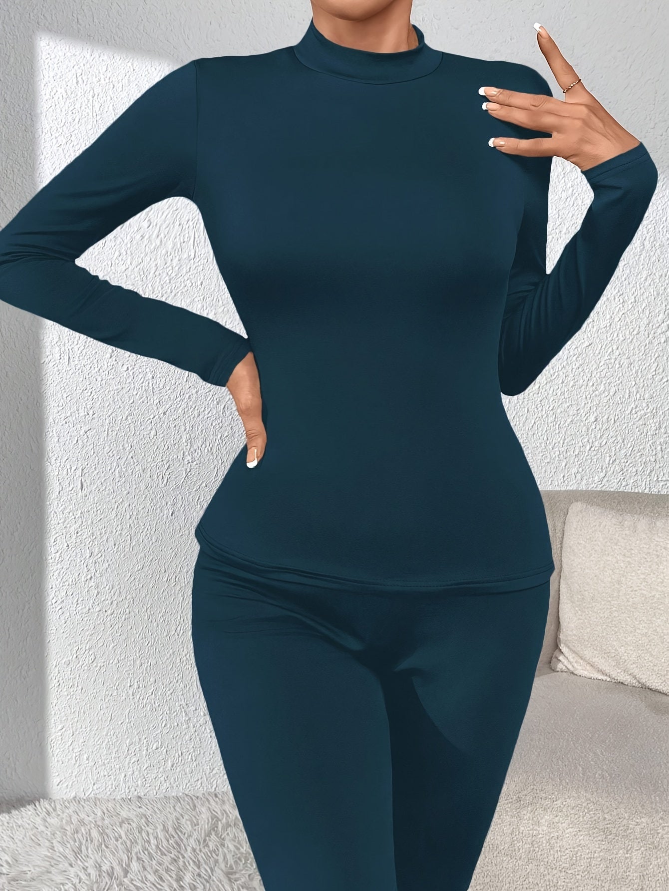 Ropa interior térmica sin costuras, suave y cómoda manga larga Slim Base Top, ropa interior de mujer y ropa de dormir