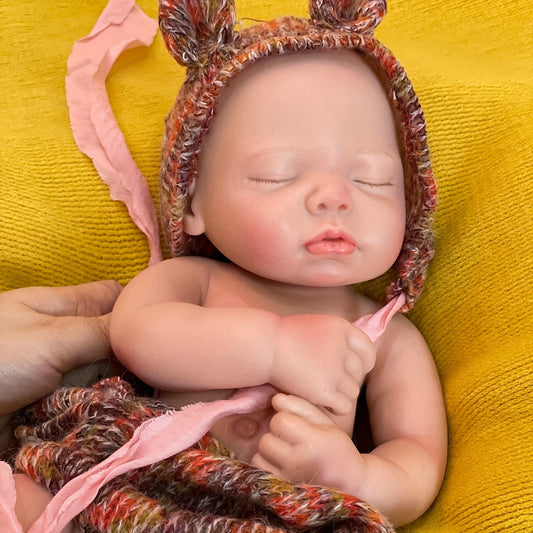 17.72inch Cuddly Close Eyes Platinum Silicone Reborn Girl With Rooted Eyelashes Handmade Artist Oil Paint Skin Soft Touch Feeling Full Body Silicone Reborn Doll Can Have Bath Doll For Christmas Gift