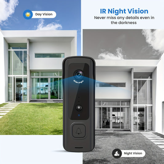 2.4G WiFi HD Video Doorbell Camera, Smart AI Wireless Doorbell Camera With Ring Chime, Real-Time Alerts, Night Vision, Rechargeable Battery Powered, 2-Way Audio, AI Human Detection, IP65 Waterproof, Cloud Storage, Easy Installation