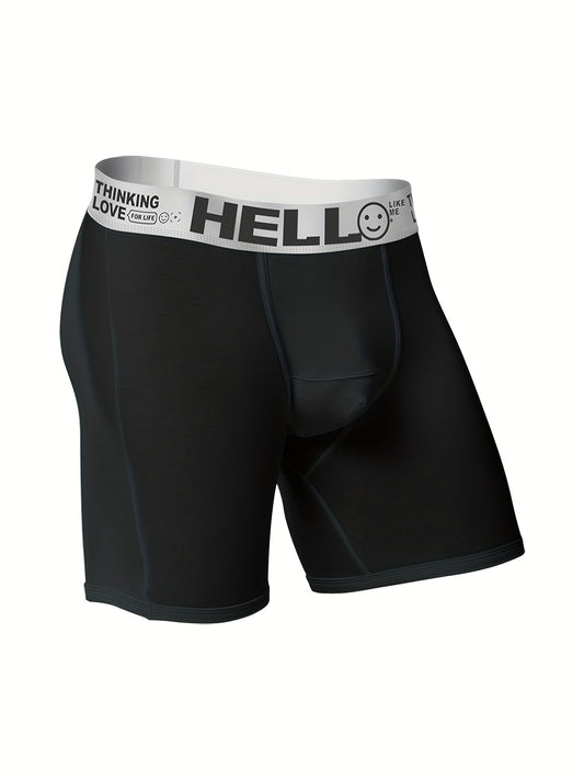 7pcs 'HELLO' imprimer sous-vêtements à la mode pour hommes, adapté pour une semaine, respirant doux et confortable extensible évacuant l'humidité long boxeur dossiers shorts, sports et de remise en forme