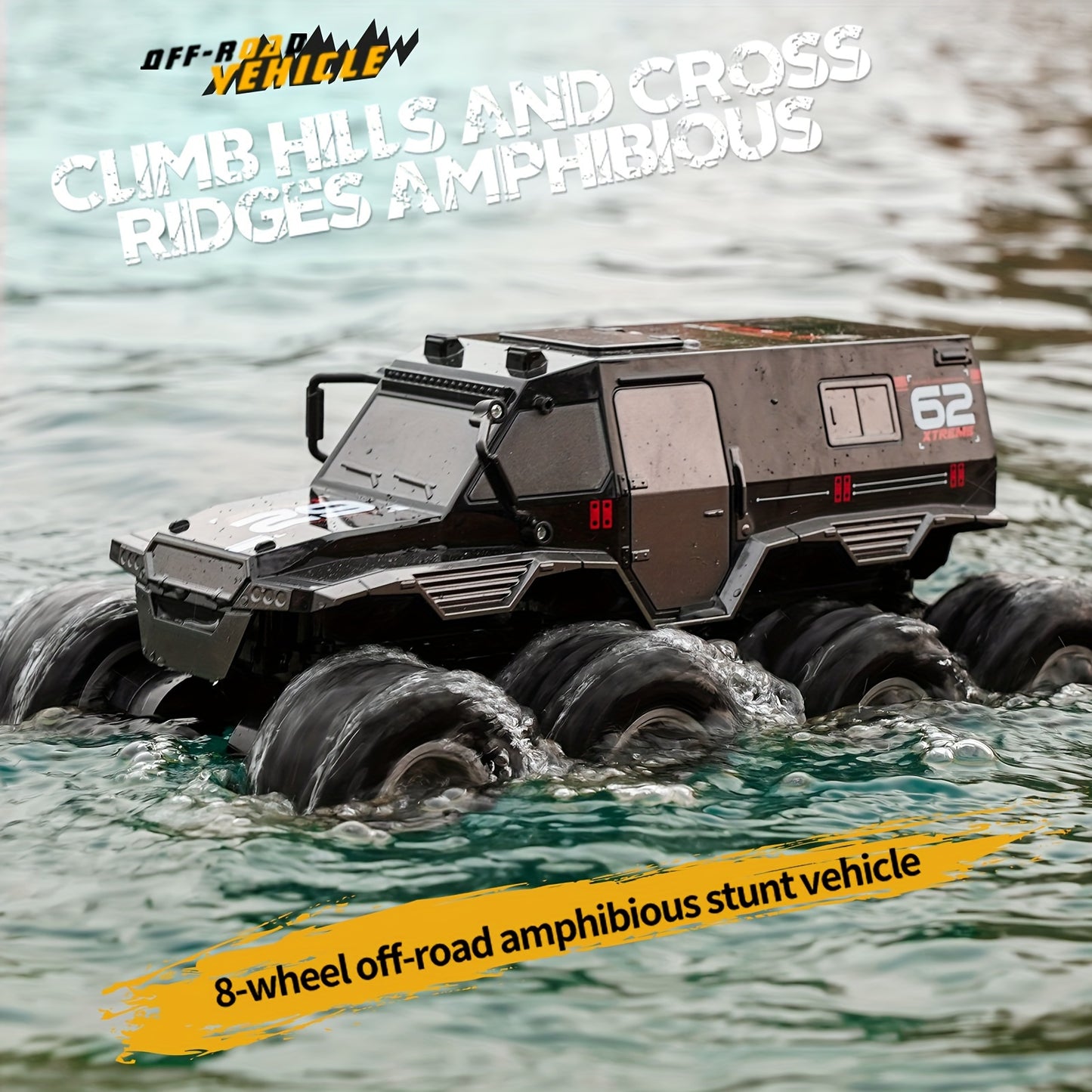 2.4GHZ 8-Wheel Off-road Amphibious Stunt Vehicle With High Speed Running, All Terrains Available, Waterproof Design, Long Running Distance, Birthday Christmas Gifts Toy Car