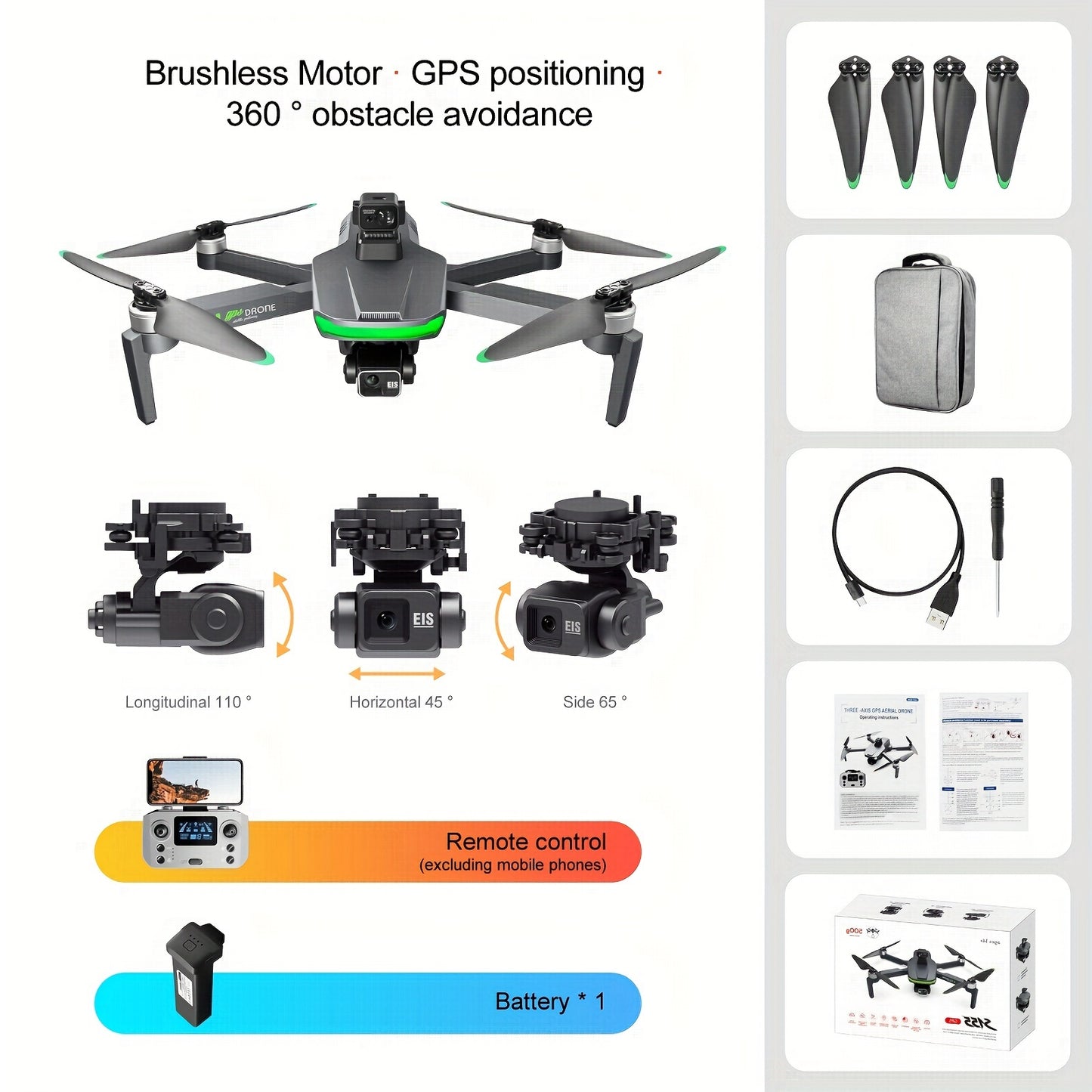 3-Axis Gimbal S155 Quadcopter UAV Drone 2K Cámara, 360 &deg; Evitación de obstáculos, 500g de carga útil, Smart Return Home Perfecto para principiantes Regalos de hombres y cosas de adolescentes.