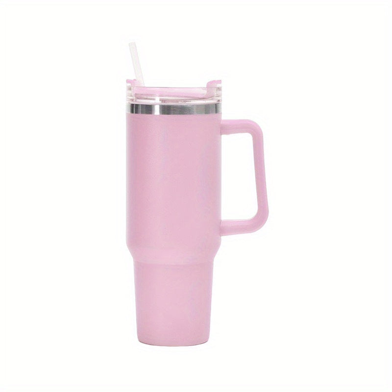 1pc, vaso con tapa y paja, botella de agua termal de acero inoxidable de 40oz con mango, tazas portátiles, para coche, hogar, oficina, verano drinkware, accesorios de viaje, artículos de cocina para el hogar, regalos de cumpleaños, suministros de regreso 