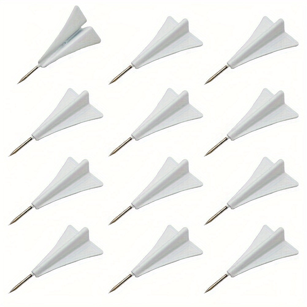 12pcs \ u002Fbox, blanco Avión Empuje Pin FoyaHomebDecorativo Empuje Pin Papel Foto Memo Documento Tack Postal Pin de dibujo Tablero de mensajes de corcho Thumbtack Suministros de oficina Accesorios de uñas