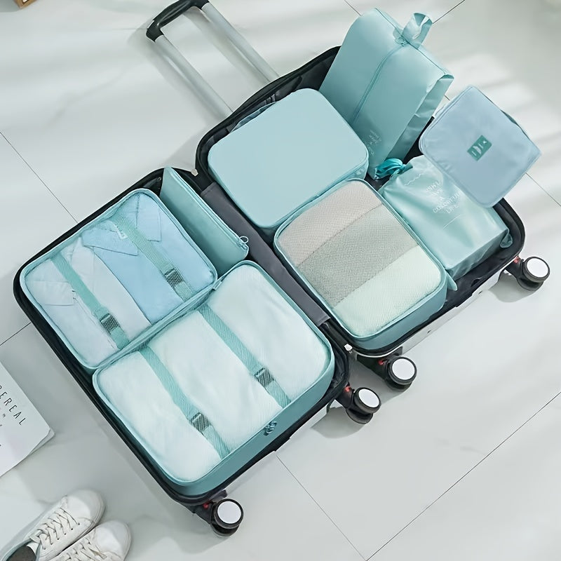 8 Pcs Solis Color Travel Luggage Bag Set, All-Match Dustproof Packaging Cubes, Lightweight Luggage Bags