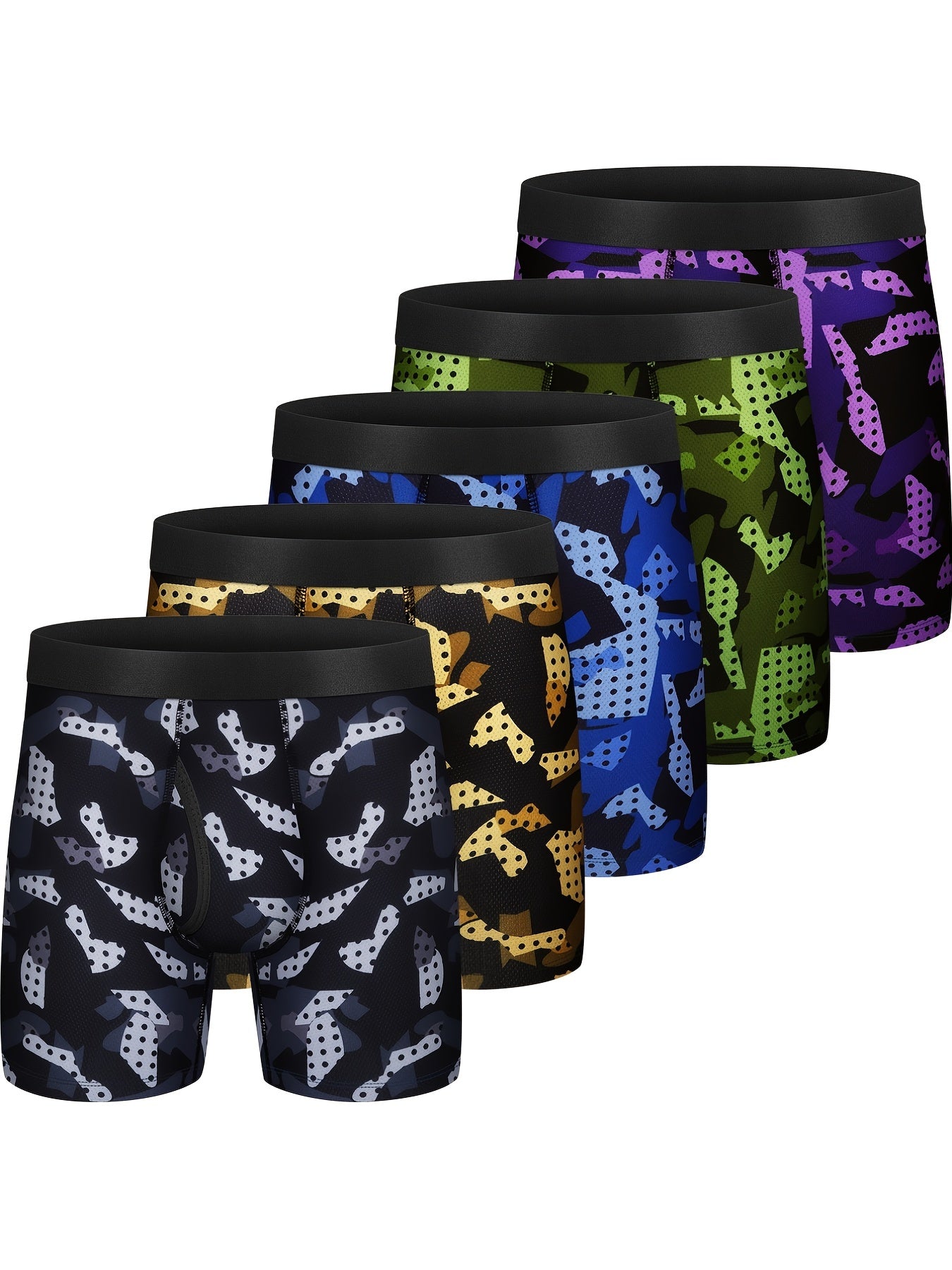 5pcs Men's Graphic Breathable Comfortable Soft Quick Drying Boxer Briefs Underwear, Multicolor Set