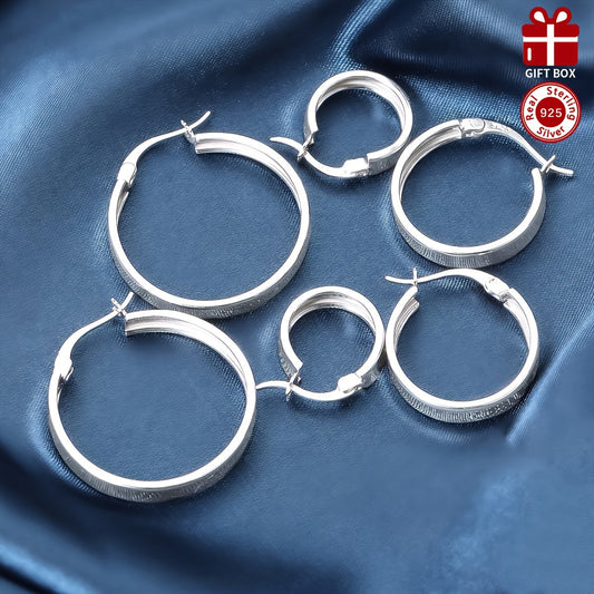 925 Sterling Silber hypo allergene glänzende Reifen ohrringe Vintage einfacher Stil geeignet für Frauen täglich lässig