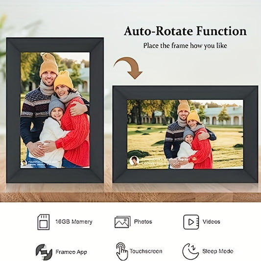 1pc 10.1-inch WiFi Digital Photo Frame, IPS Touchscreen Intelligent Cloud Photo Frame, 16GB Storage Space, Easy Setting For Sharing Photos Or Videos Through The Frameo Application, Automatic Rotation