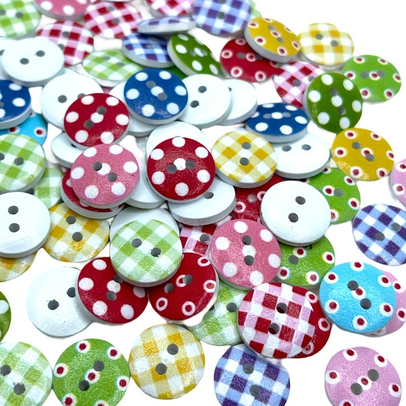 30pcs, Mixed Wooden Buttons  Dot Pattern, 2 Holes - Perfect For Sewing, Crafts, Scrapbooking & DIY 1.5cm\u002F0.59inch, Sewing Crafts DIY Handmade Supplies, Plastic Sewing Buttons, Clothing Sewing & Knitting Supplies, Clothing Sewing Supplies