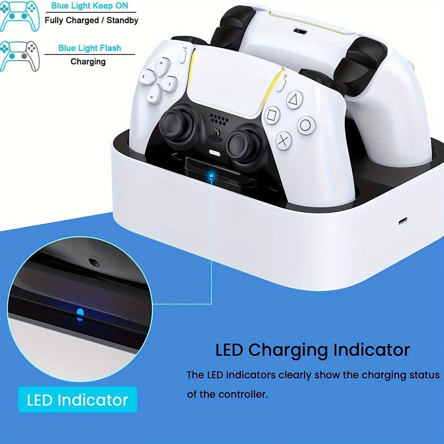 Fast Charging Dock Charger Station With Safety Chip Protection &amp; LED Indicator For Playstation PS5 Controller