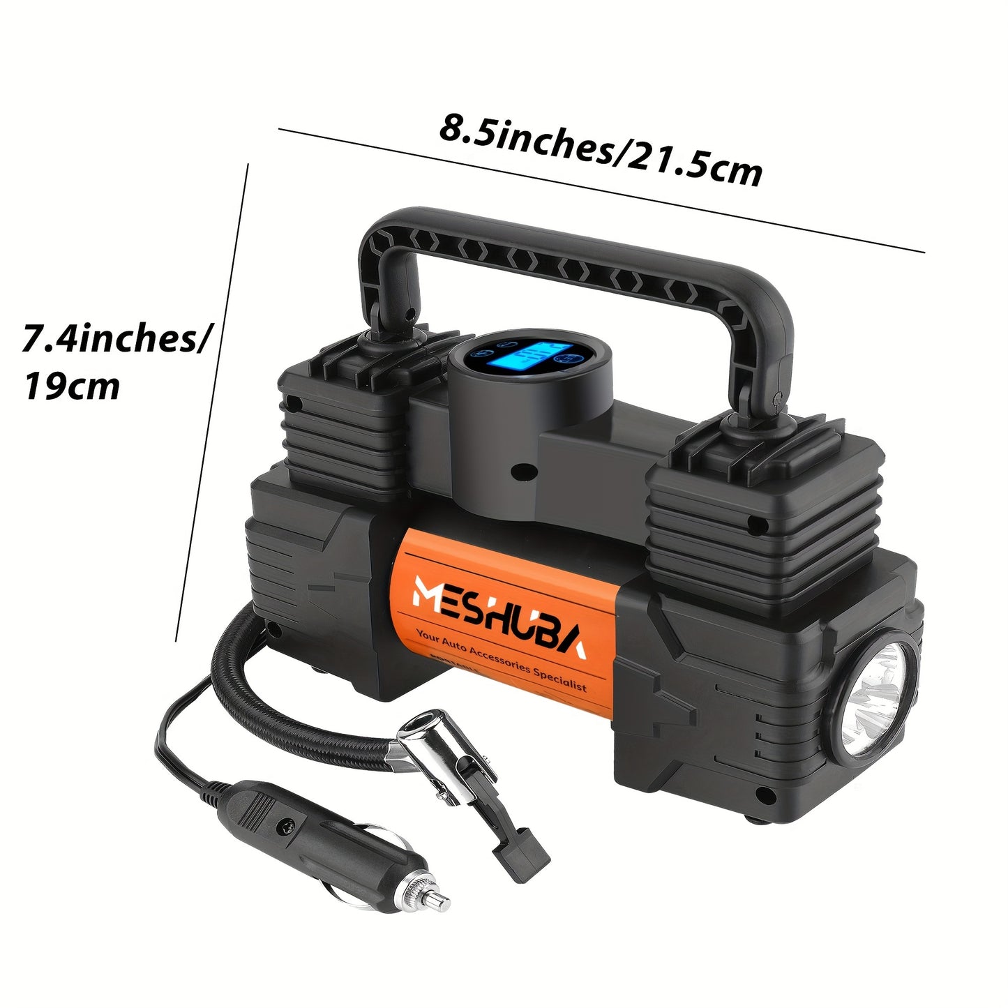 Inflador de pneus MESHUBA Compressor de ar portátil de 12 V, bomba de ar de 150 PSI para pneus de carro com manômetro digital para bola de motor de bicicleta de carro, laranja