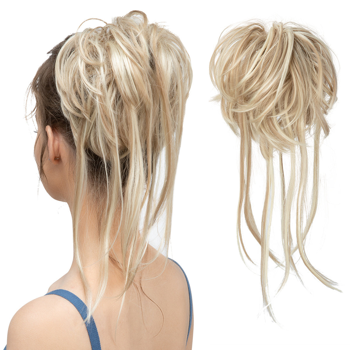 Unordentliches Brötchen-Haar-Stück für Frauen Super lang zerzauste Updo-Scrunch ies synthetische gewogene, lockige Pferdes chwanz verlängerung Chignon Haarschmuck