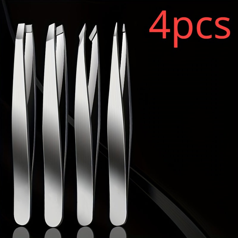 4pcs Professional Tweezers Set - Perfect For Eyebrow Hair Removal, Splinter & Ingrown Hair Removal & More - With Storage Bag & For Men & Women