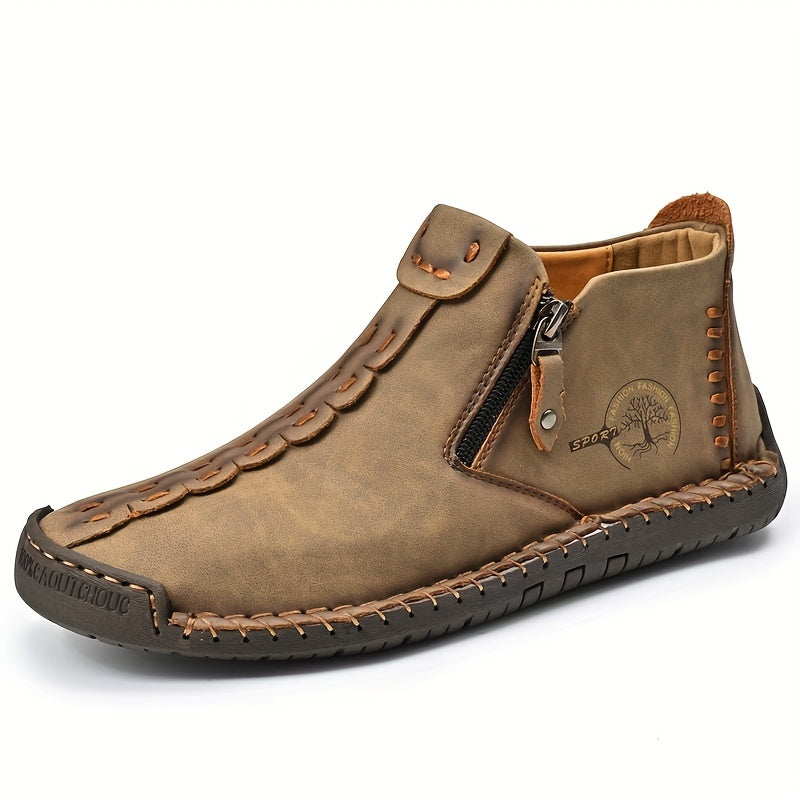 Hommes Haut Haut Cousu Bottes Avec Fermeture Éclair, Casual Cheville Chukka Bottes, Slip Confortable Sur Chaussures De Marche Pour Le Travail Bureau Robe En Plein Air