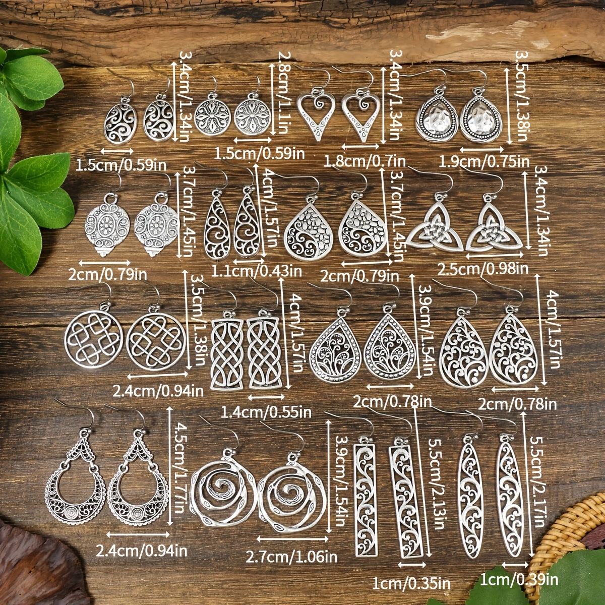 16 Pairs \u002F Set Vintage Carved Pattern Silvery Dangle Earrings Retro Ethnic Style Zinc Alloy Jewelry Delicate Female Gift