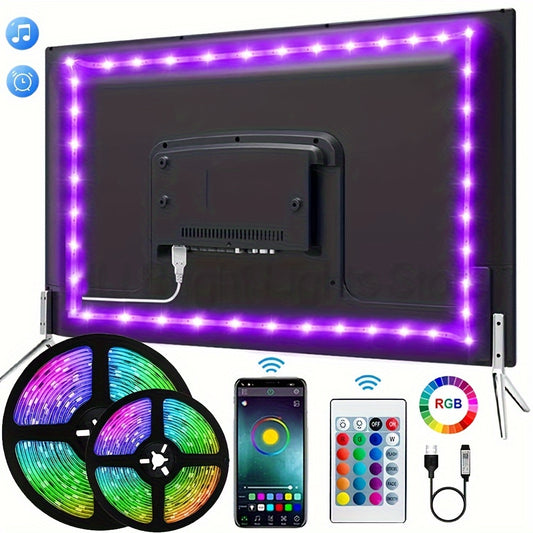 1 Set 2835 RGB Smart Wireless APP Controller LED Lights, 5V USB 24 Key Remote Controler And Music Synchronization,  For Computer & TV Background, Bed Cabinet Bar Etc, Home Decoration