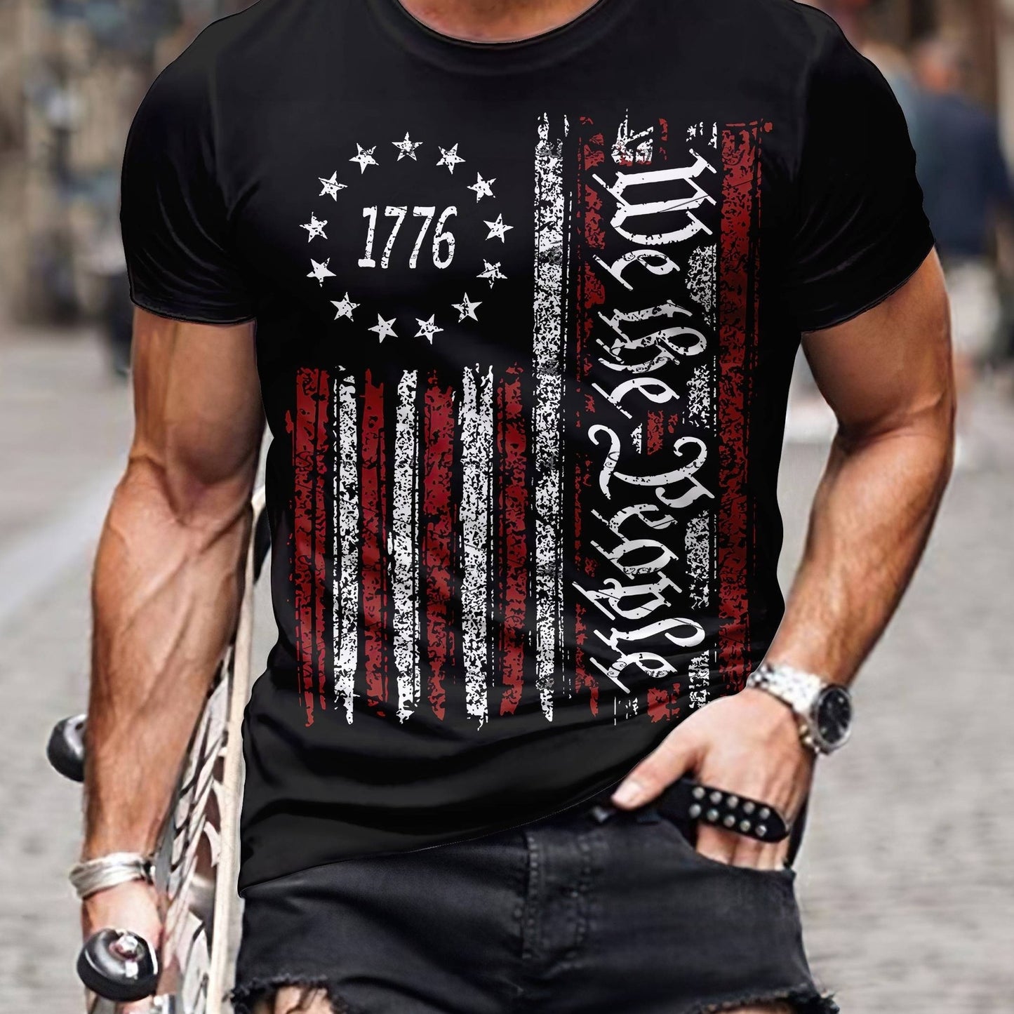 Independence Day Retro T Shirt, Plus Size Men's National Flag Graphic Print T Shirt Tees Tops For Summer, Men Clothing