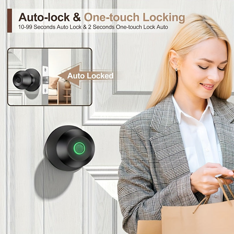 Smart Door Knob, Fingerprint Door Lock Smart Lock Biometric Door Lock Fingerprint Door Knob With App Control, Suitable For Bedroom,Cloakroom,Apartments Offices,Hotels - S10Y