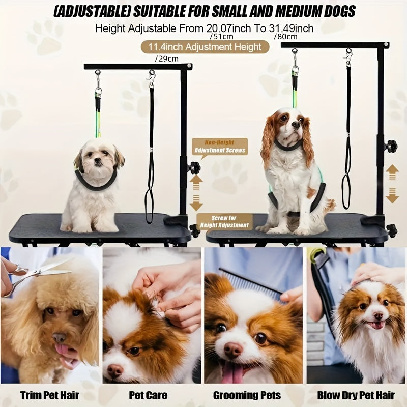 Pet Grooming Stand, Stainless Steel Pet Grooming Folding Boom Dog And Cat Bathing Holder Clipper Blowout Trimmer, Telescoping Pet Grooming Table Stand, Pet Grooming StandWith Clamps For Large And Small Dogs, 35 Inch Height Adjustable Stand