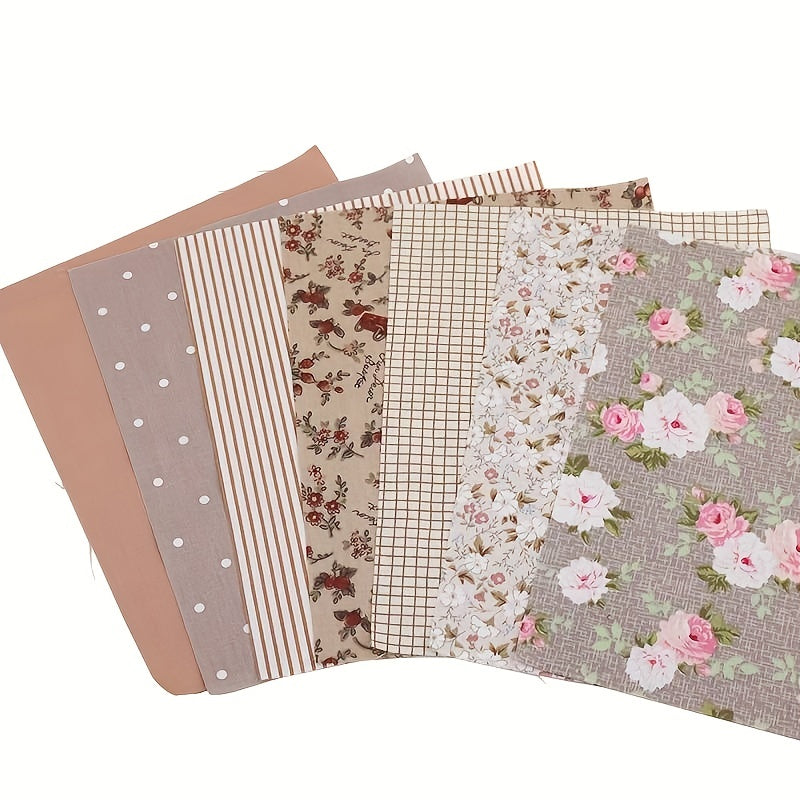 7pcs\u002Fset Vintage Floral Cotton Fabric, Assorted Pre Cut Fabric Bundle For DIY Handmade Bow, Clothing Craft, Doll Clothes And DIY Sewing Patchwork