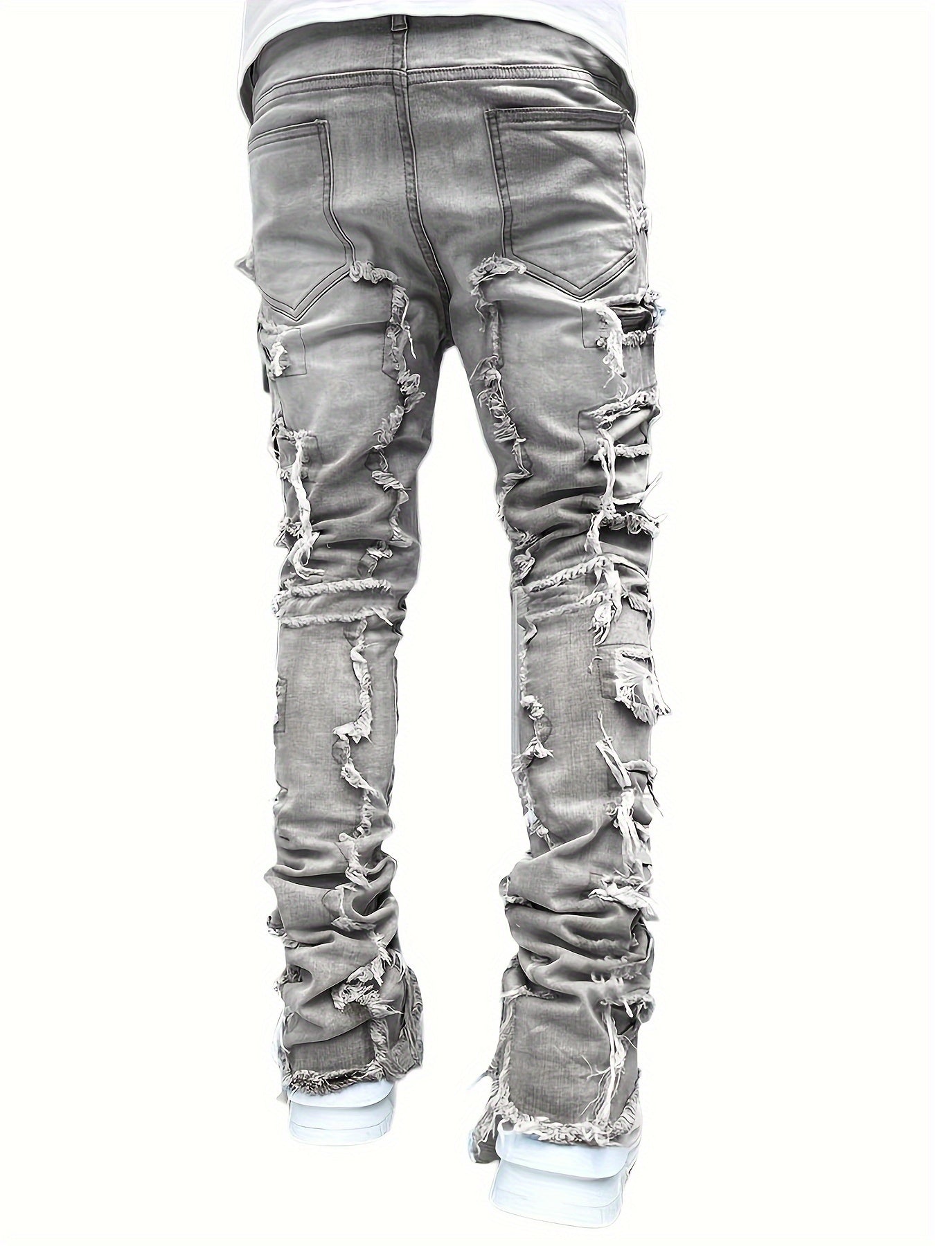 Men's Y2k Raw Trim Straight Leg Jeans, Casual Street Style Jeans