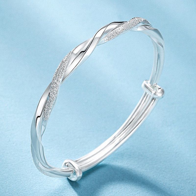 1 Stück, einfache Manschettenarmbänder aus 925er Silber, Mobius-Nagel-Sand-Armband, runder Armreif, Damenschmuck, Armbandpakete, Geburtstagsgeschenke, Weihnachtsgeschenke, Muttertagsgeschenke, Partygeschenke