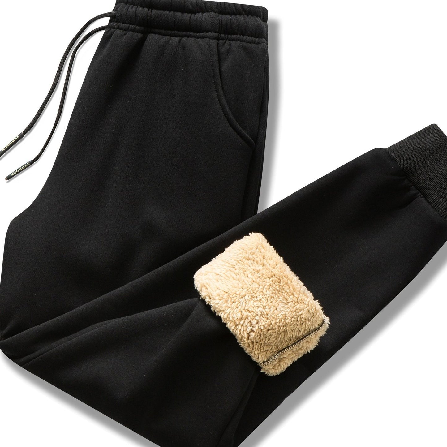 Calças cortadas de malha quente de lã espessa masculina com cordão calças esportivas casuais simples cor sólida moda com bolsos