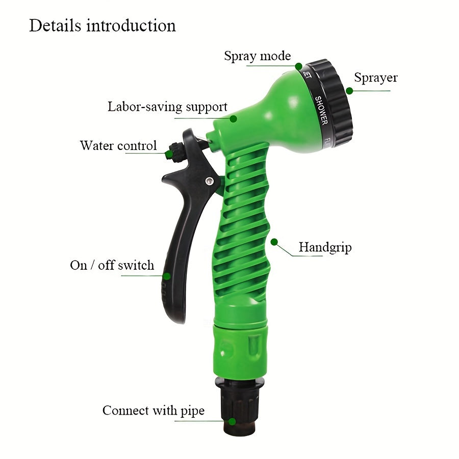 1pc Expandable Garden Hose With Water Gun Flexible Water Hose With 7 Function Nozzle Lightweight Retractable Garden Hose For Outdoor