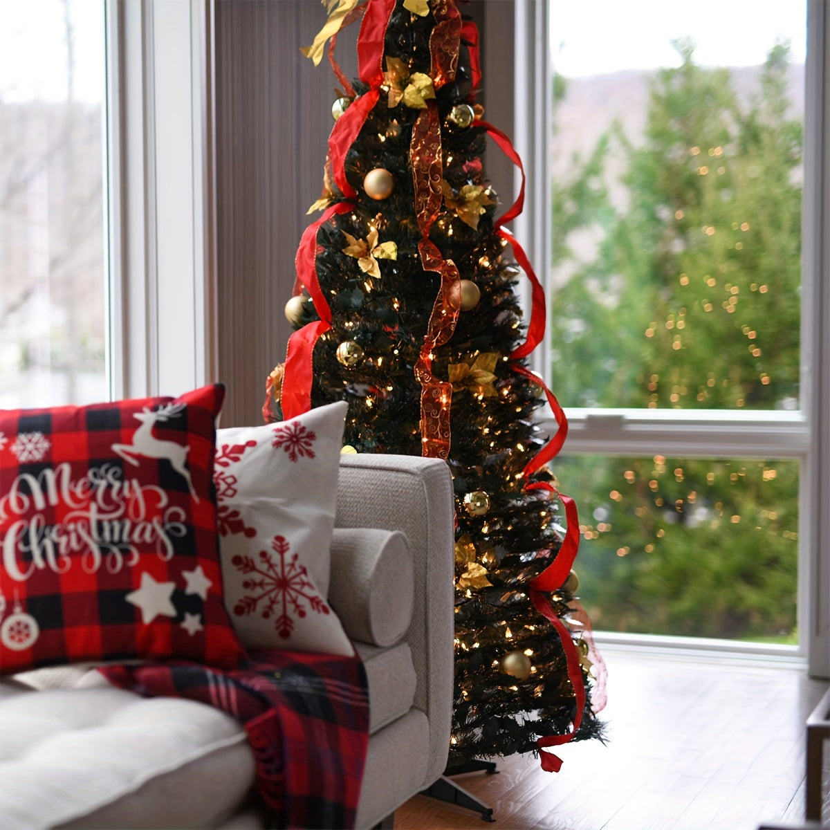 Arbre de noël pliable et évolutif, pagode avec lumières, décoration de noël, 3,94 pieds, 4,92 pieds, 5,9 pieds