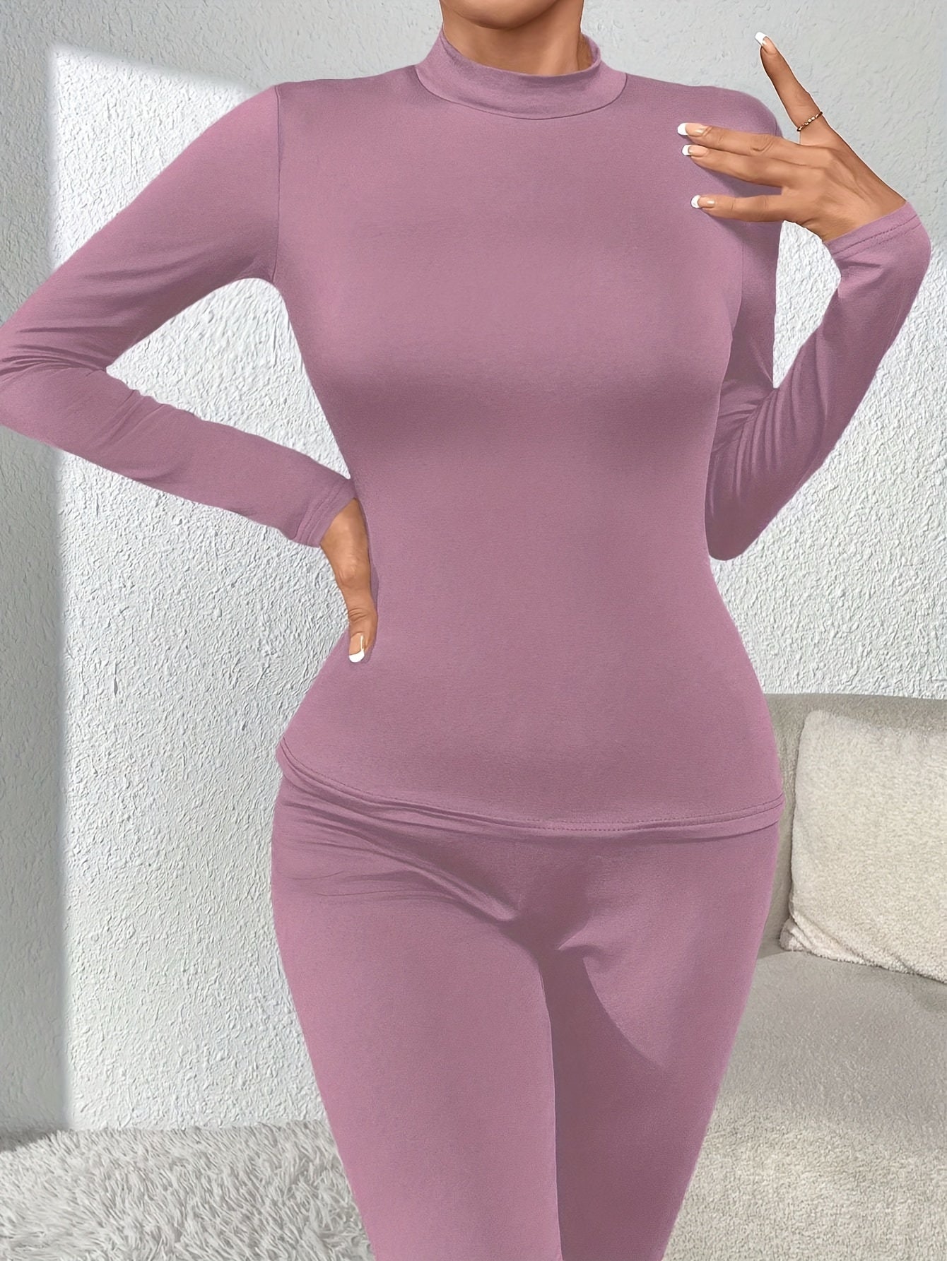 Seamless Thermal Underwear, Soft & Comfortable Long Sleeve Slim Base Top, Women's Lingerie & Sleepwear