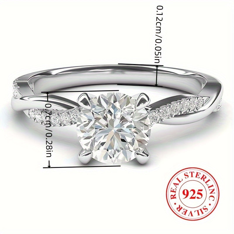 925 Sterling Silber Promise Ring Eingelegter glänzender Zirkonia Klassisches Solitaire Design Verlobung \ u002F Ehering Hochwertiger Schmuck