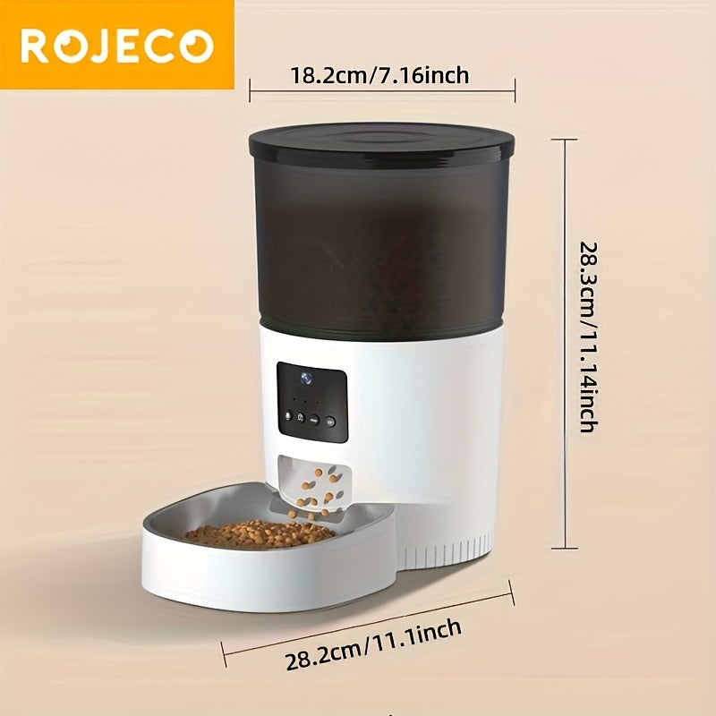 ROJECO Automatic Pet Feeder With Camera Dog Food Dispenser Smart WiFi Remote Control Pet Auto Feeder