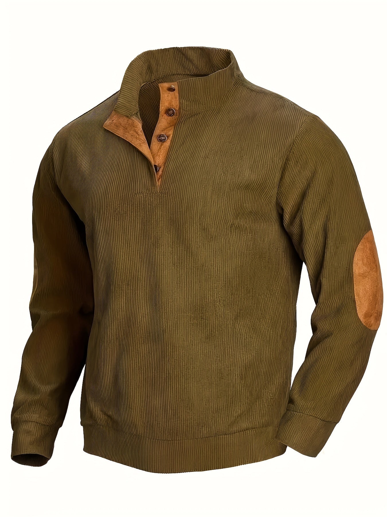 Casual côtelé hommes rétro couleur bloc confortable à manches longues Henley chemise avec col montant, automne hiver