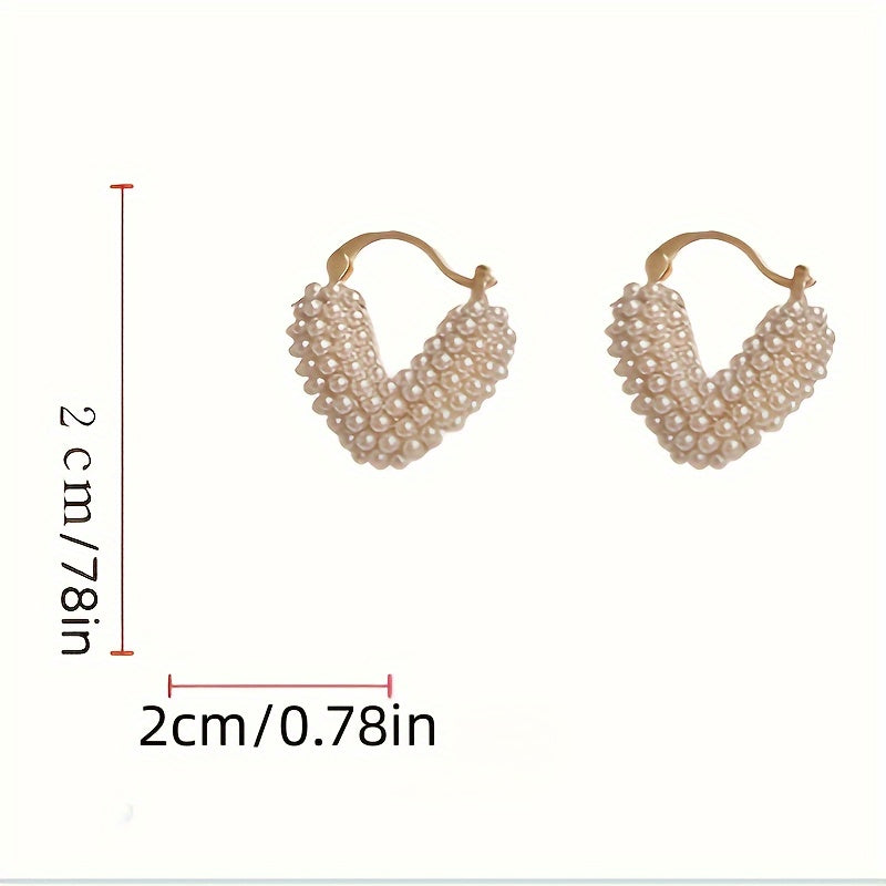 Creative Heart Shaped Hoop Earrings Full Of Imitation Pearl Zinc Alloy Jewelry Elegant Vintage Style Female Dating Ear Accessories