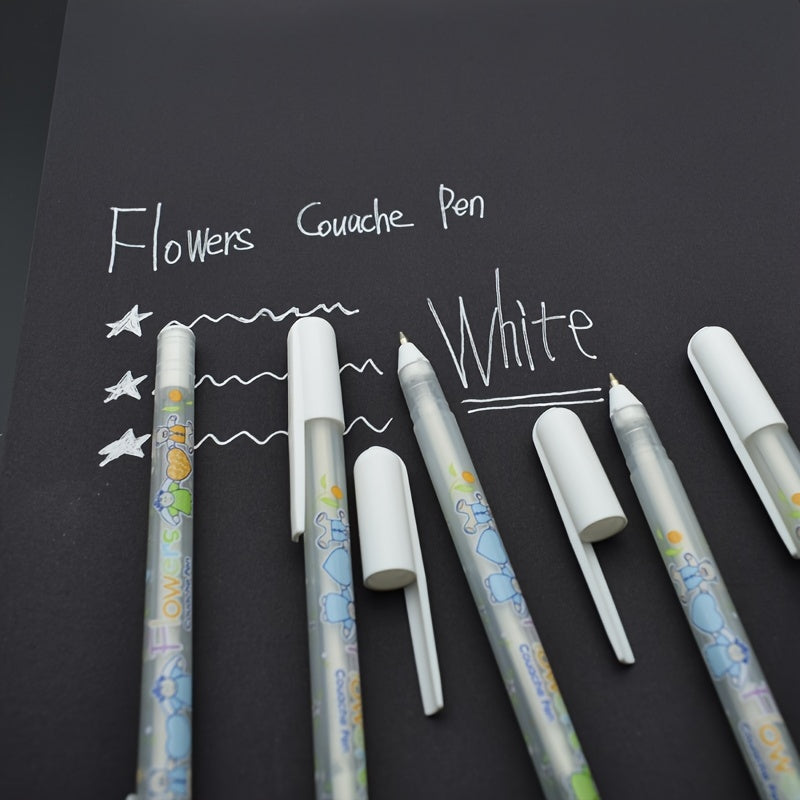 5Pcs White Colored Gel Pens 0.8mm White Ink Marker Ballpen School Stationary Office Supplies