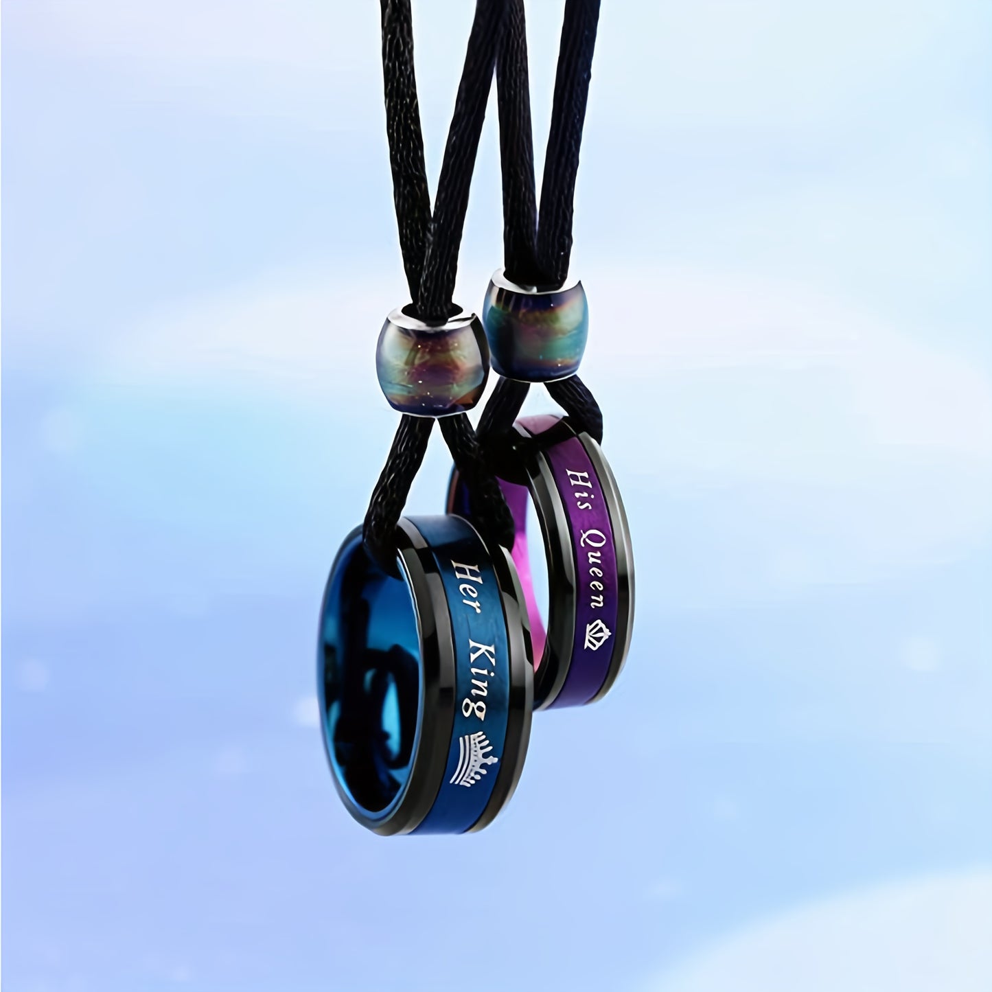 Stainless Steel Necklace Two-Piece Set Colorful Couple Ring Pendant Necklace Promise Necklace