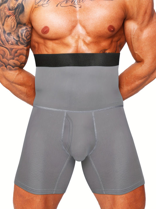 1pc Men's Compression Shapewear, High Waist Tummy Control Slimming Bodysuit Long Leg Underwear