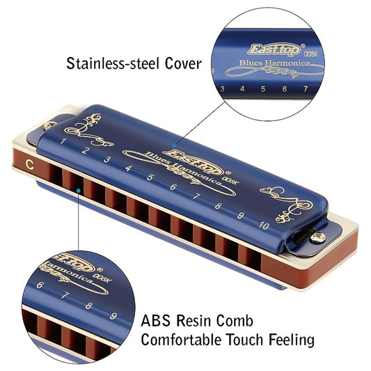 East Top Harmonica: 10 Holes, 20 Tones, Key Of C - Perfect For Professionals, Beginners & Students!