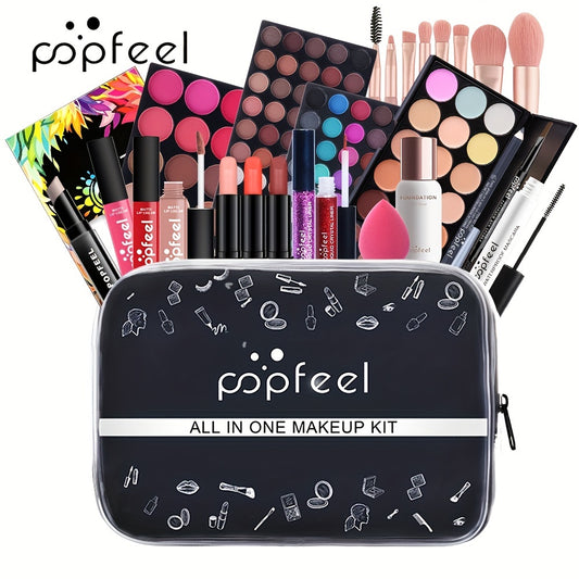 All-in-One Makeup Set with Concealer, Body Lotion, Eyebrow Pencil, Mascara, Lip Gloss, Lipstick, Eyeliner, Makeup Sponge, and Brushes - Perfect Gift for Festivals and Special Occasions