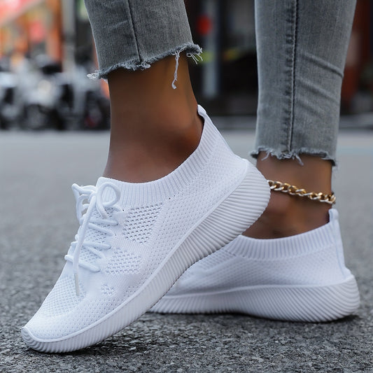 Women's Knit Athletic Shoes, Breathable Lace Up Low Top Running Trainers, Casual Gym Fitness Sneakers