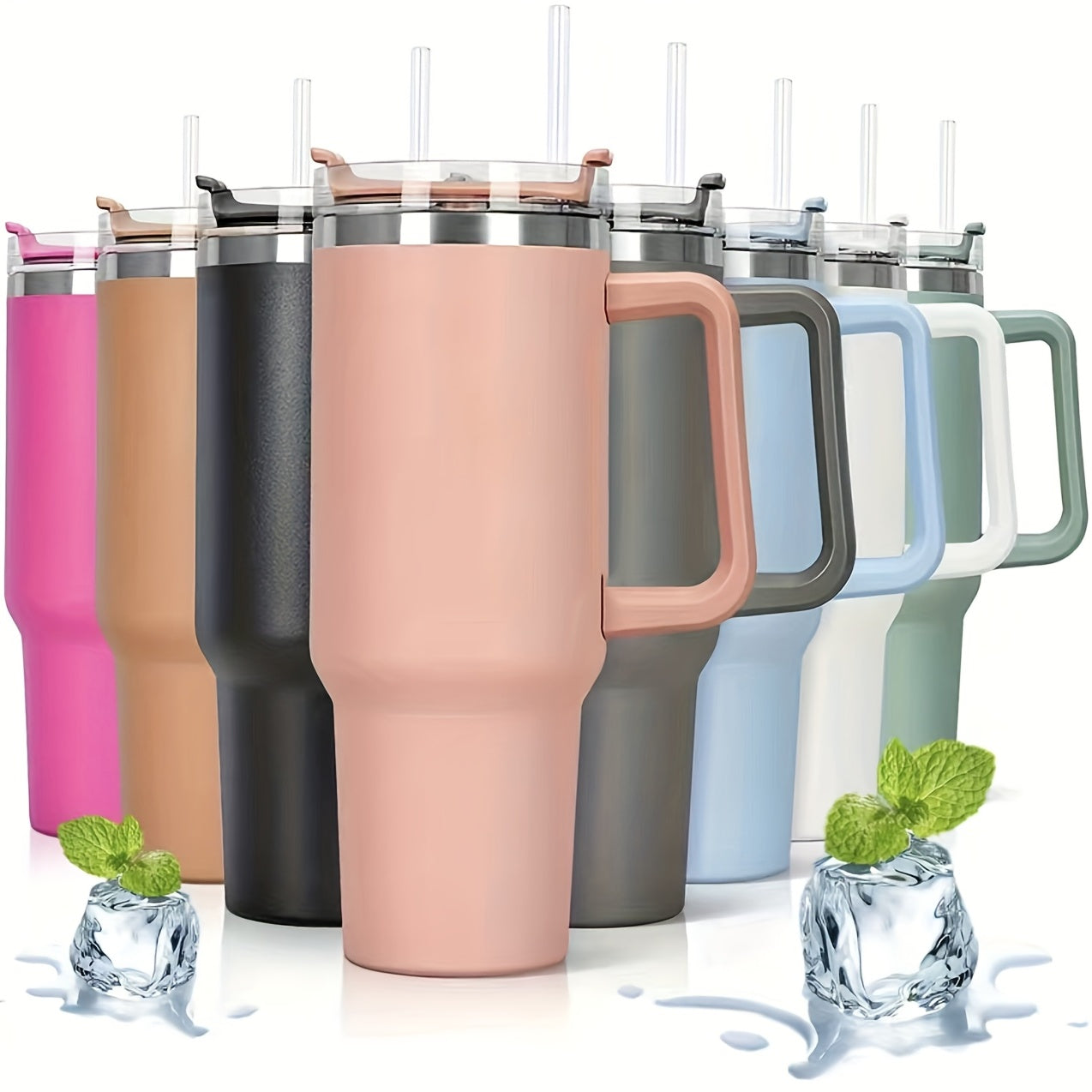 1pc, Tumbler mit Deckel und Stroh, 40oz Edelstahl Thermal wasser flasche mit Griff, tragbare Trinkbecher, für Auto, Heim, Büro, Sommer trinkwaren, Reise zubehör, Küchen artikel zu Hause, Geburtstags geschenke, Schul bedarf