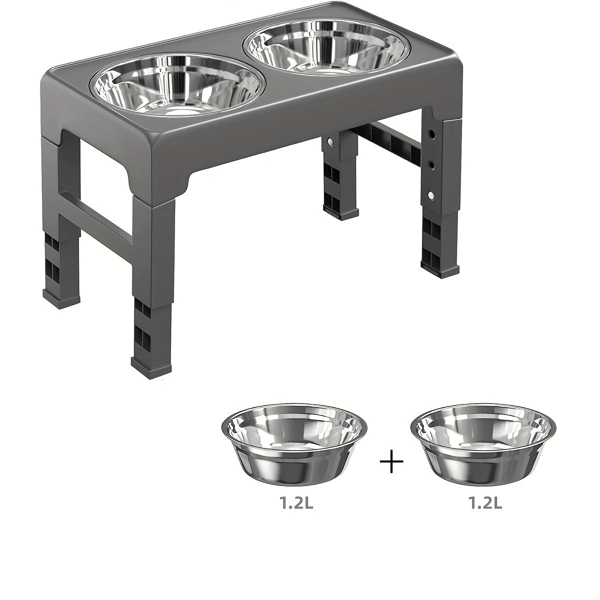 Multi Heights Folding Feeder, Raised Dog & Cat Bowls - Adjustable Heights & Stainless Steel - Perfect for Small & Large Pets!