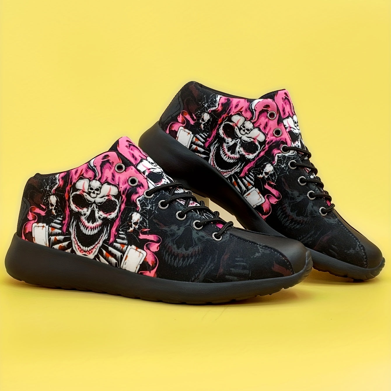 Damen Rock Skull Muster Turnschuhe, bequeme Low Top Schnürschuhe, Damenmode Halloween Schuhe