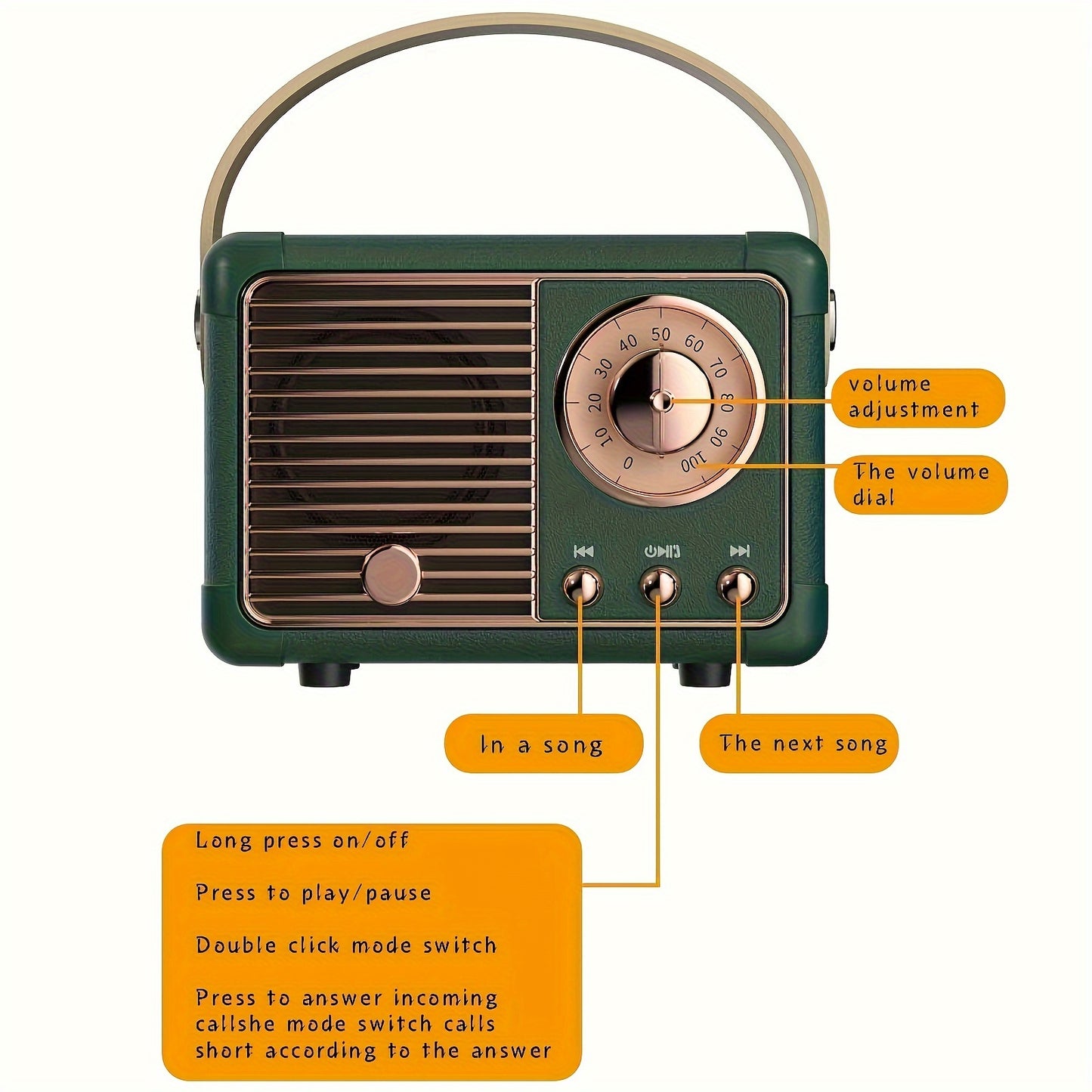 Alto-falante retro portátil estéreo de alta definição com som surround BT