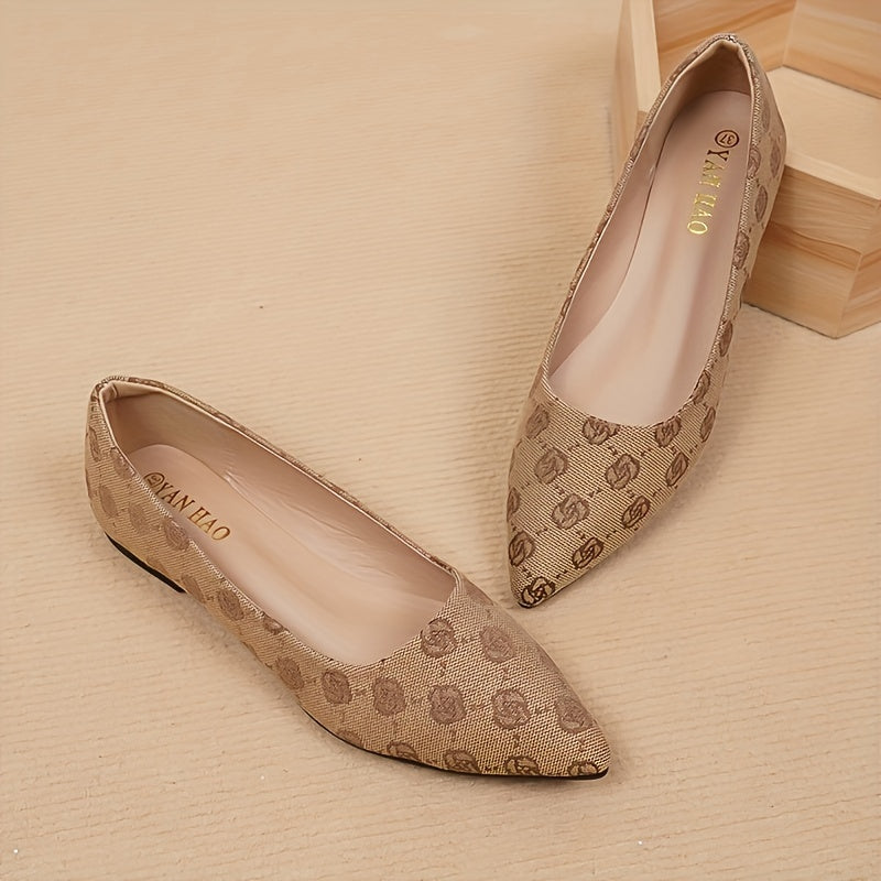 Women's Flower Pattern Flat Shoes, Elegant Point Toe Slip On Shoes, Lightweight & Comfortable Shoes