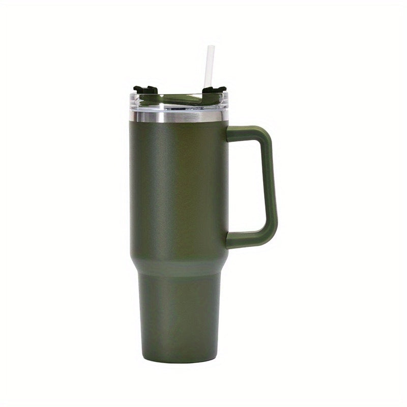 1pc, Tumbler mit Deckel und Stroh, 40oz Edelstahl Thermal wasser flasche mit Griff, tragbare Trinkbecher, für Auto, Heim, Büro, Sommer trinkwaren, Reise zubehör, Küchen artikel zu Hause, Geburtstags geschenke, Schul bedarf