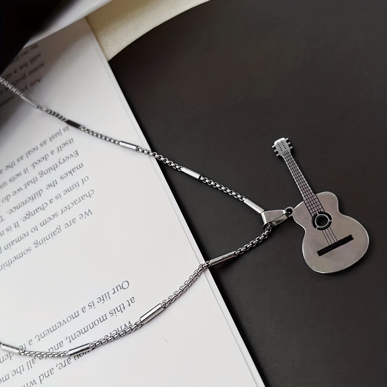 Guitar Necklace Pendant Titanium Steel Necklace Creative Music Gifts Accessories