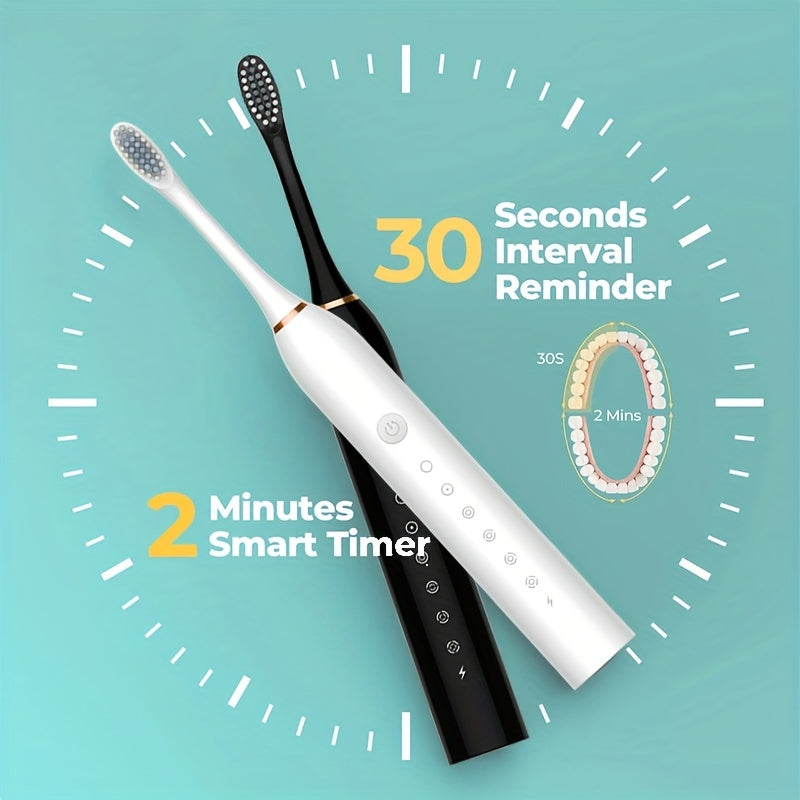 Rechargeable Sonic Toothbrush - Waterproof, Automatic, USB Charging, Replaceable Brush Heads