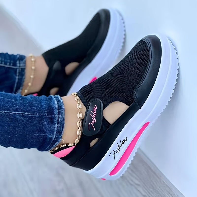 Women's Breathable Knit Wedge Sneakers, Casual Cut Out Design Shoes, Women's Non Slip Platform Shoes